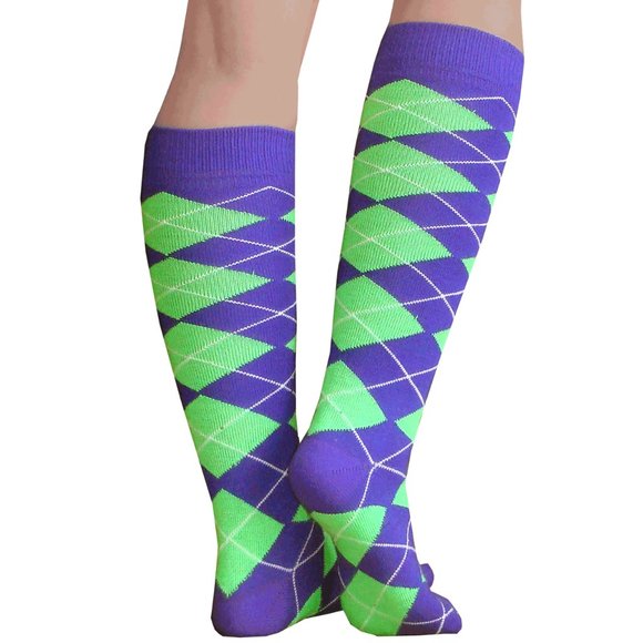 Purple/Neon Green Argyle Socks - Picture 2 of 2